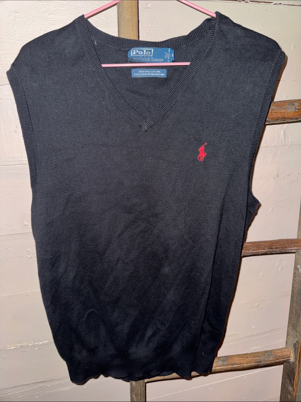 Polo by Ralph Lauren Black V-Neck Sweater Vest with Red Pony Y2K M